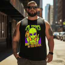 Funny Alien Tank Top Sleeveless Tee, Oversized T-Shirt for Big and Tall