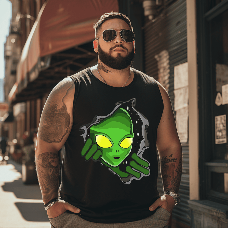 Aliens From Space Tank Top Sleeveless Tee, Oversized T-Shirt for Big and Tall