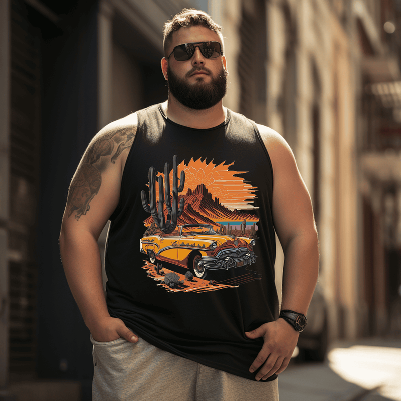 Enjoy Your Vacation Car and TreesTank Top Sleeveless Tee, Oversized T-Shirt for Big and Tall