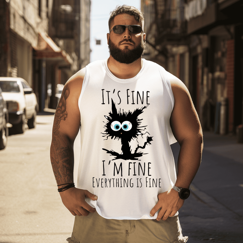 I am Fine Tank Top Sleeveless Tee, Oversized T-Shirt for Big and Tall