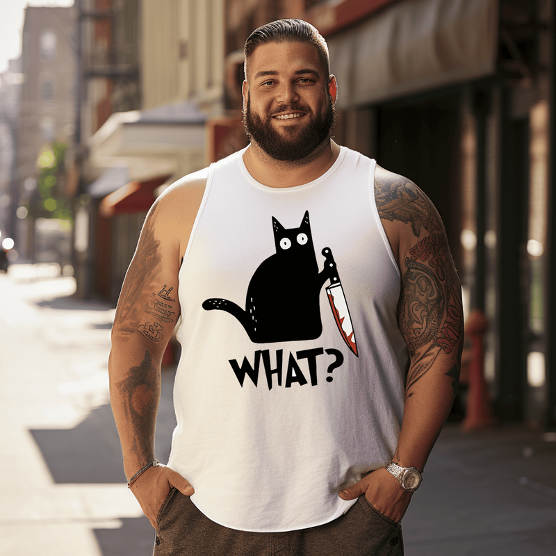 What Cat Knife Tank Top Sleeveless Tee, Oversized T-Shirt for Big and Tall