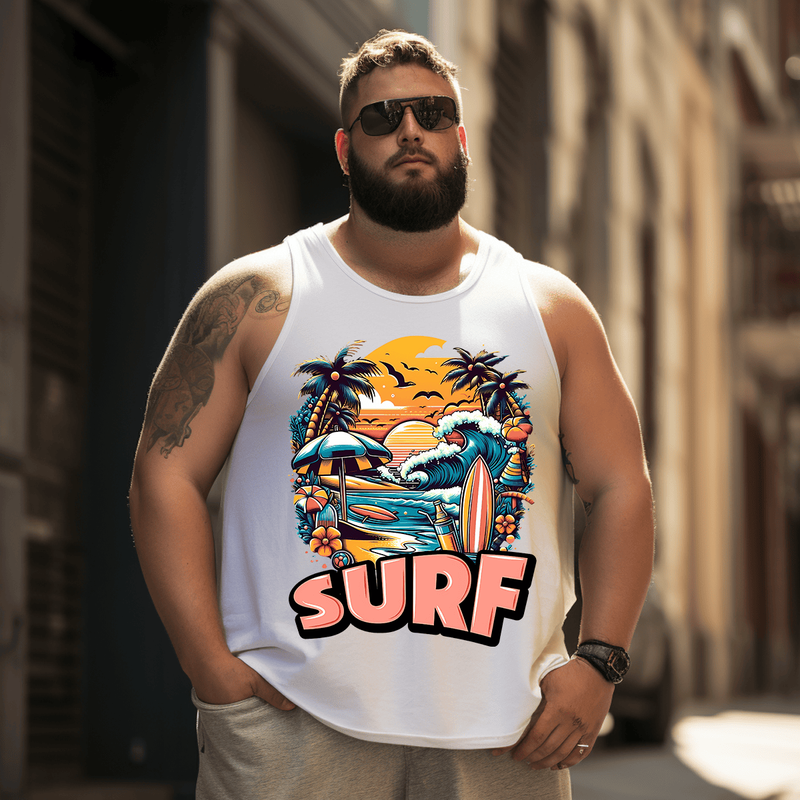 Summer Surfing Tank Top Sleeveless Tee, Oversized T-Shirt for Big and Tall