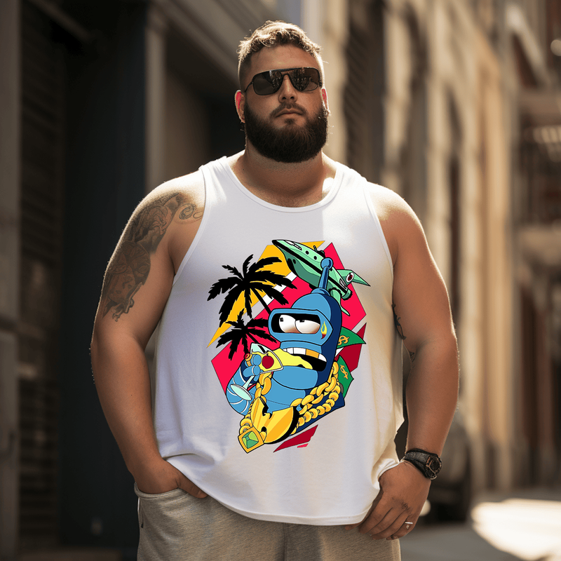Robot Tree Tank Top Sleeveless Tee, Oversized T-Shirt for Big and Tall