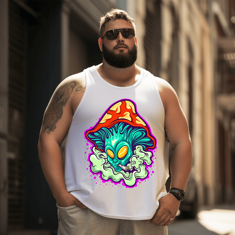Smoking Mushroom Tank Top Sleeveless Tee, Oversized T-Shirt for Big and Tall