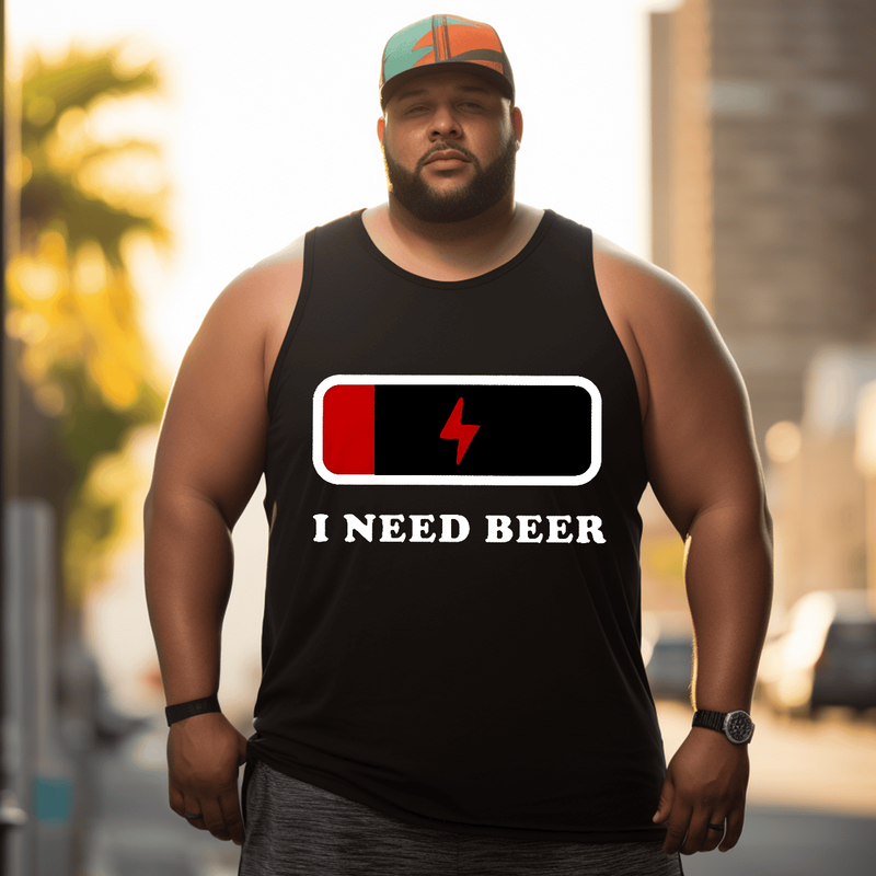 Mens Beer Lover Tank Top Sleeveless Tee, Oversized T-Shirt for Big and Tall