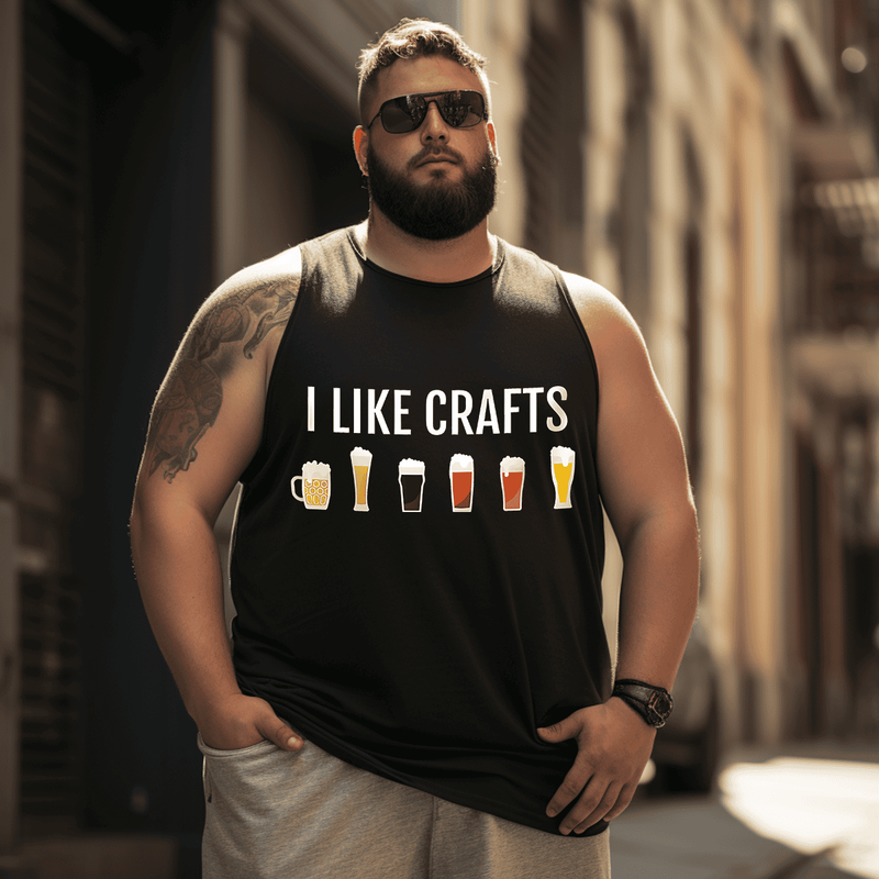 Funny Beer Tank Top Sleeveless Tee, Oversized T-Shirt for Big and Tall