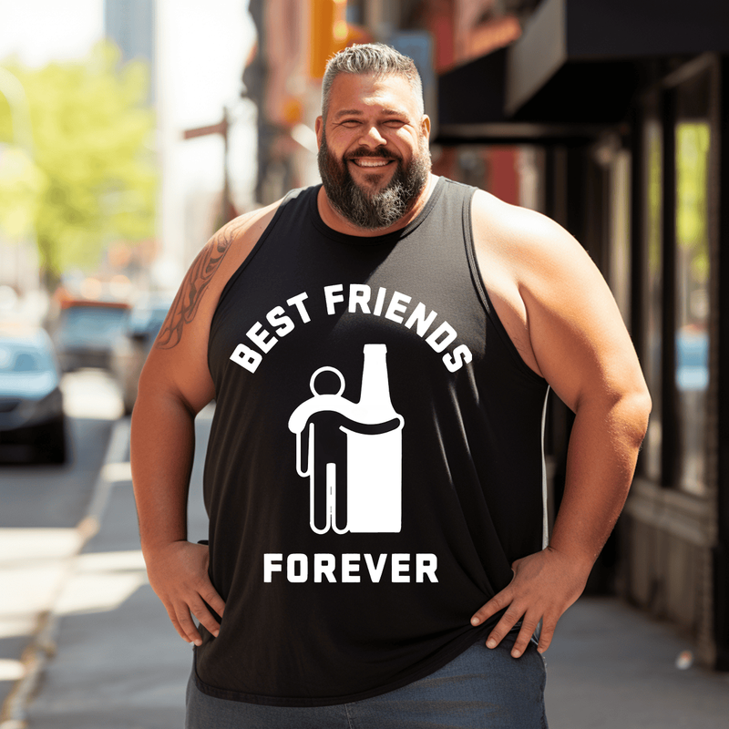 Mens Humorous Beer Tank Top Sleeveless Tee, Oversized T-Shirt for Big and Tall