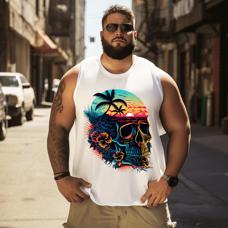 Skull Island 2# Tank Top Sleeveless Tee, Oversized T-Shirt for Big and Tall