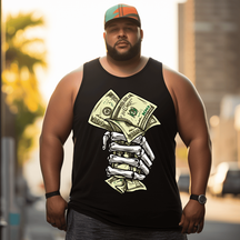 Hand Holding Dollar Tank Top Sleeveless Tee, Oversized T-Shirt for Big and Tall