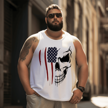 USA Skull Flag Tank Top Sleeveless Tee, Oversized T-Shirt for Big and Tall