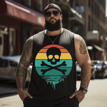 Sunset Skull Tank Top Sleeveless Tee, Oversized T-Shirt for Big and Tall