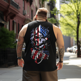Skull American Flag Patriotic Vintage Tank Top Sleeveless Tee, Oversized T-Shirt for Big and Tall