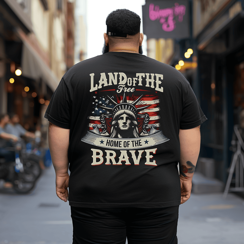 Land Of The Free Home Of The Brave American Flag T-Shirt Patriotic Tees for Men, Oversized T-Shirt for Big and Tall
