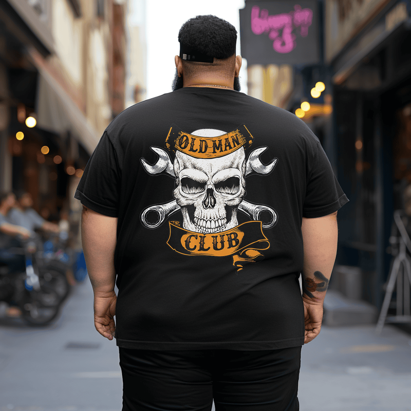 Mens Old Man Club Skull and Wrenches Shirt Cool Men T-Shirt, Oversized T-Shirt for Big and Tall Man