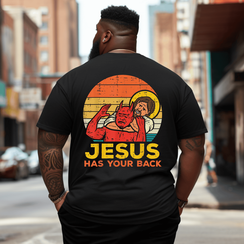 Jesus Has Your Back Jiu Jitsu Retro Christian T-Shirt Plus Size Men T-Shirt