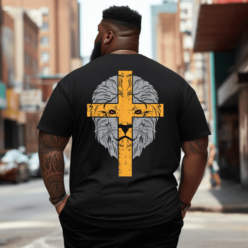 Lion Cross God Jesus Christian T-Shirt for Men Plus Size Men T-Shirt