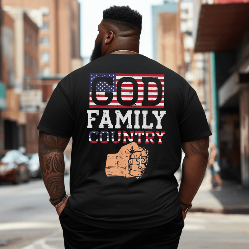 God Family Country Rossary US Flag Jesus Christian Catholic T-Shirt Plus Size Men T-Shirt