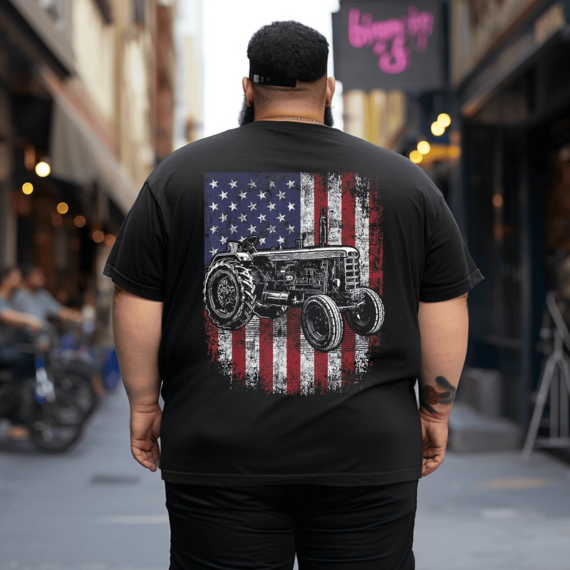 Patriotic Tractor American Flag Tractor Men T-Shirt, Oversized T-Shirt for Big and Tall