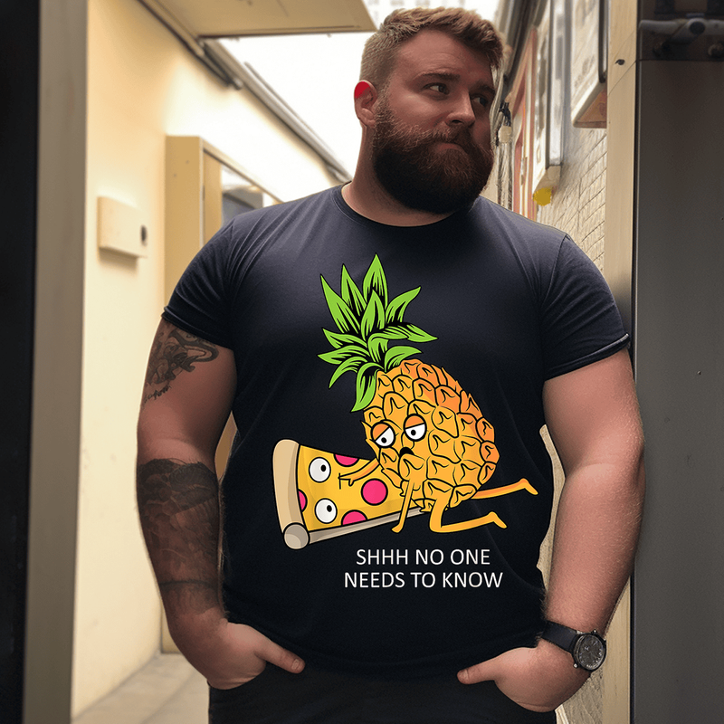 Pineapple Belongs on Pizza Lover Funny Food Pun T-Shirt, Plus Size Oversize T-shirt for Big & Tall Man