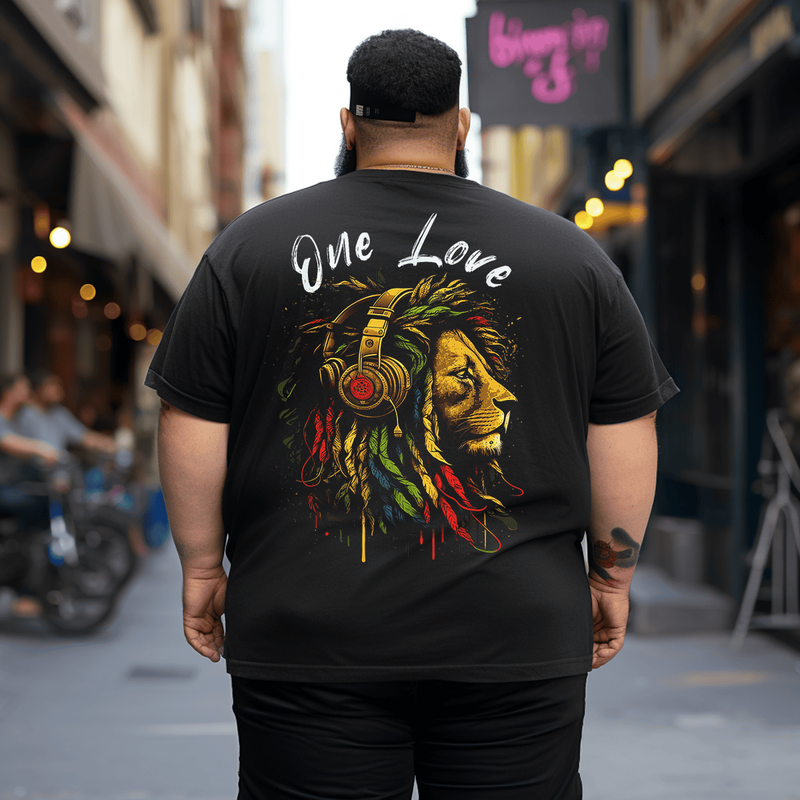 Rasta Reggae Lion Of Judah Jamaican Reggae Music Headphones T-Shirt, Plus Size Oversized T-Shirt for Men