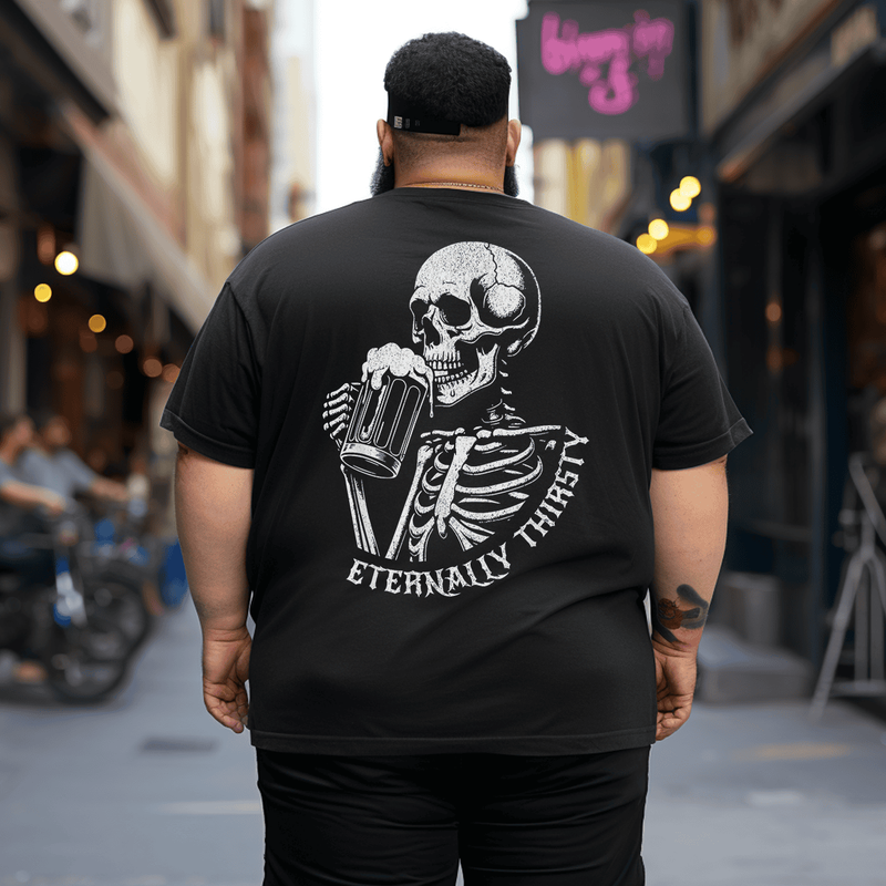 Skeleton Drink Beer Funny Craft Brew Men T-Shirt, Plus Size Oversized T-Shirt for Big and Tall 1XL-9XL