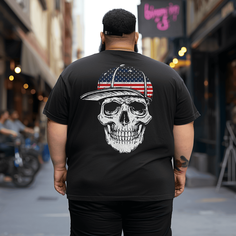 Skull American Flag Cool Skull With USA Flag Cap Patriotic T-Shirt, Plus Size Oversized T-Shirt for Men