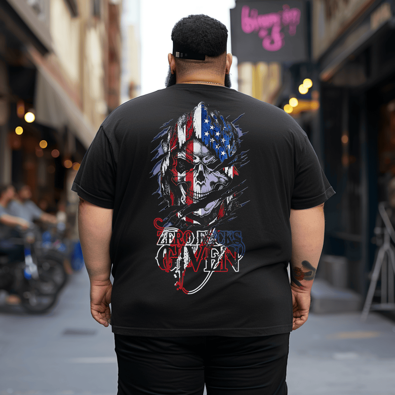 Skull American Flag Patriotic Vintage Man T-Shirt, Plus Size Oversized T-Shirt for Big and Tall