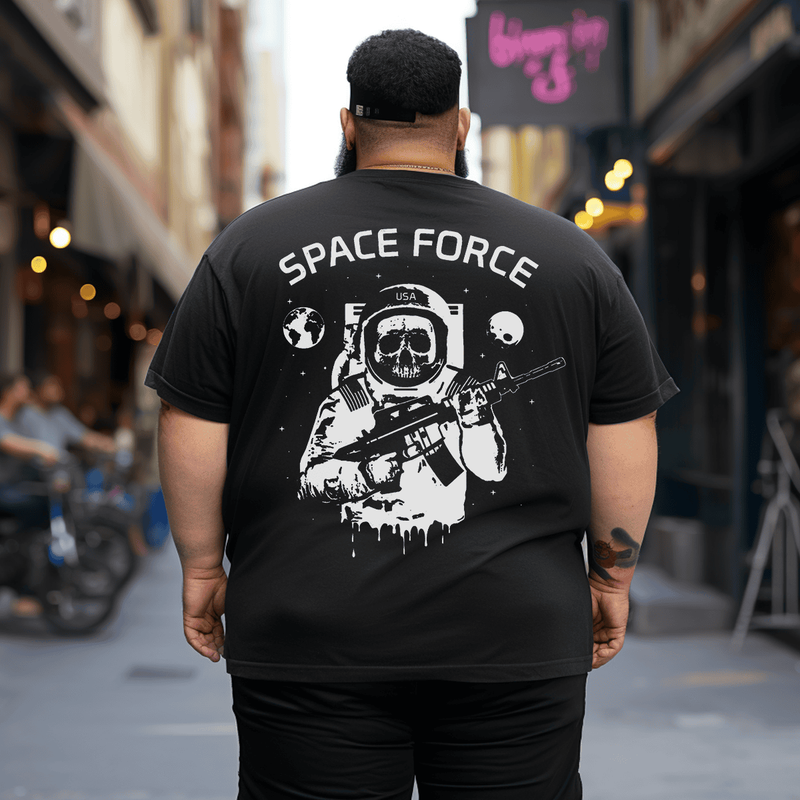 Skull Astronaut Space Force Men T Shirt, Plus Size Oversized T-Shirt for Big and Tall 1XL-9XL