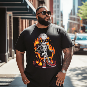Skull Creative Print Summer Casual Cotton Men T-Shirt, Plus Size Oversize T-shirt for Big & Tall Man