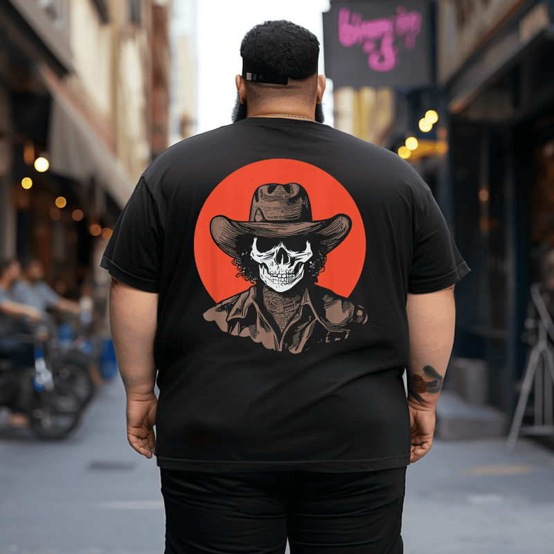 Skull Skeleton Cowboy Men T-Shirt, Oversized T-Shirt for Big and Tall Man
