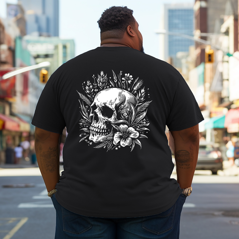 Men's Skull Surrounded by Flowers Plus Size T-Shirt