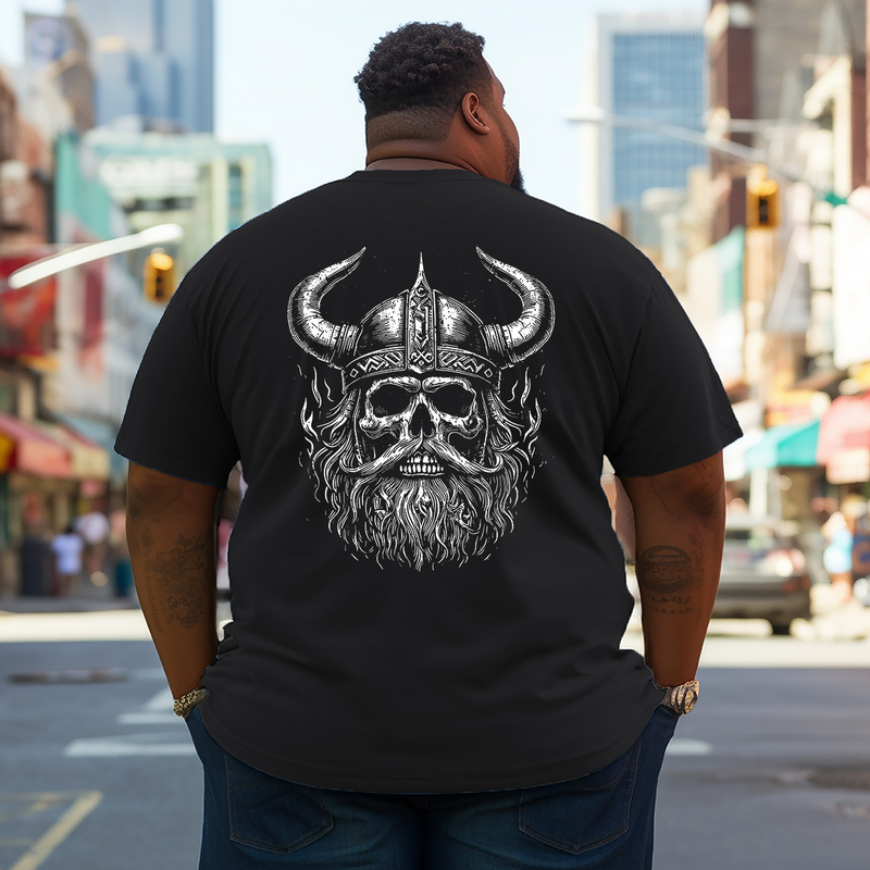 Men's Valhalla Viking Warrior Skull Plus Size T-Shirt