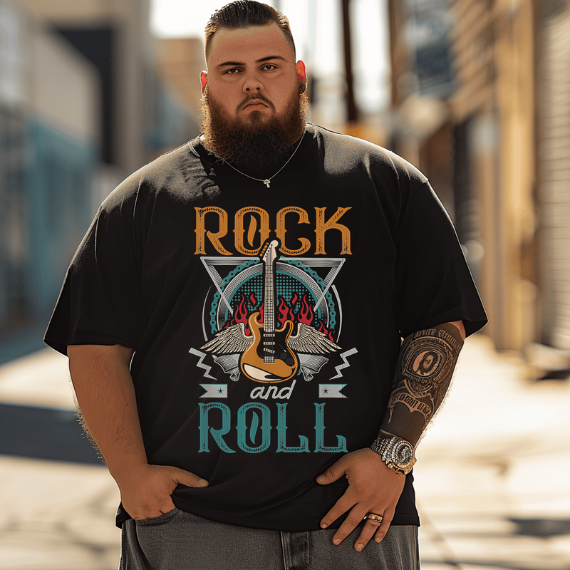 Vintage 80s Rock & Roll Music Guitar T-Shirt, Plus Size Oversize T-shirt for Big & Tall Man