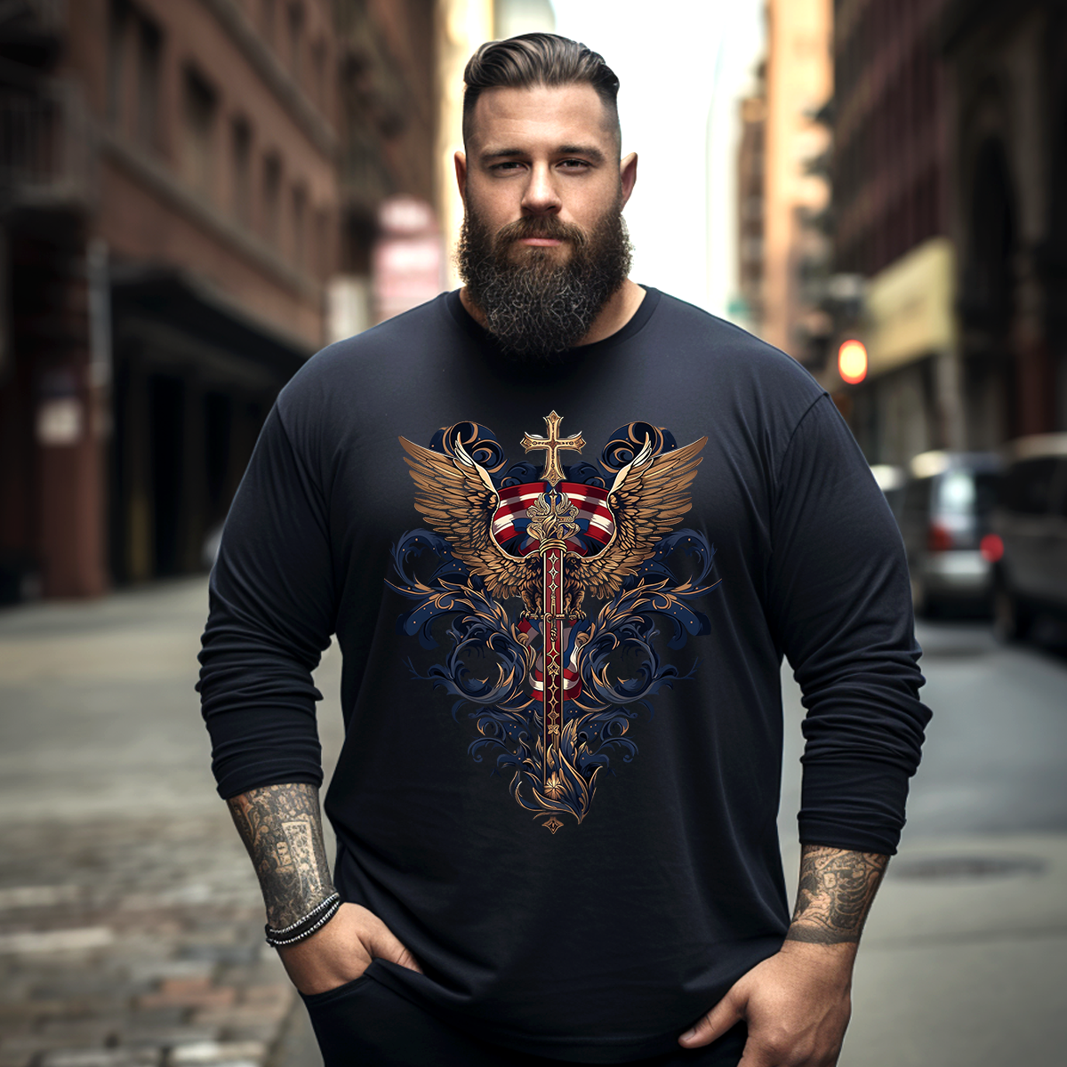 Eagle & Cross, Free & Faith, Plus Size Long Sleeve T-Shirt #2