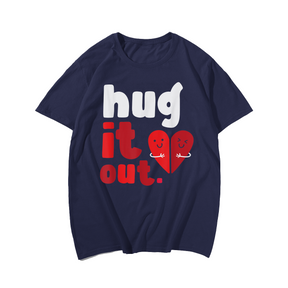 Hug It Out Valentines Day Retro Vintage T-Shirt, Men Plus Size Oversize T-shirt for Big & Tall Man