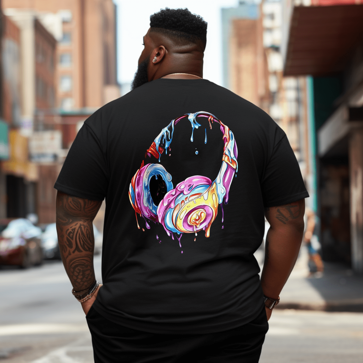 Colorful Headphone Plus Size Men T-Shirt
