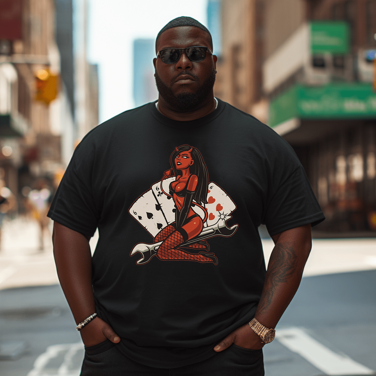 Sexy devil men's plus size T-shirt 100% cotton