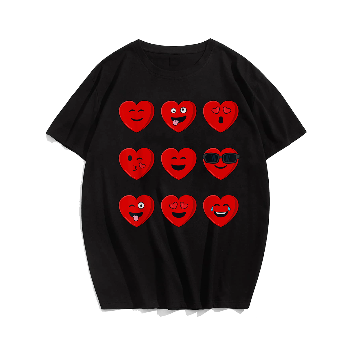Funny Faces Hearts Valentines Day T-Shirt, Men Plus Size Oversize T-shirt for Big & Tall Man