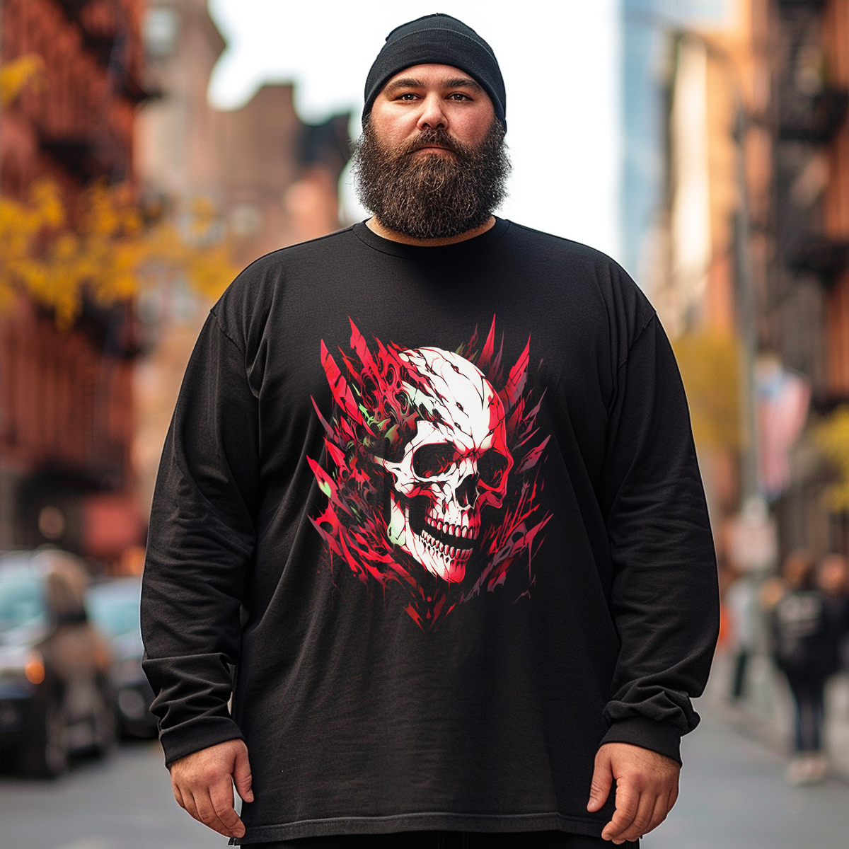 Leader Of The Hell Skull With Bleeding Feather Plus Size Long Sleeve T-Shirt