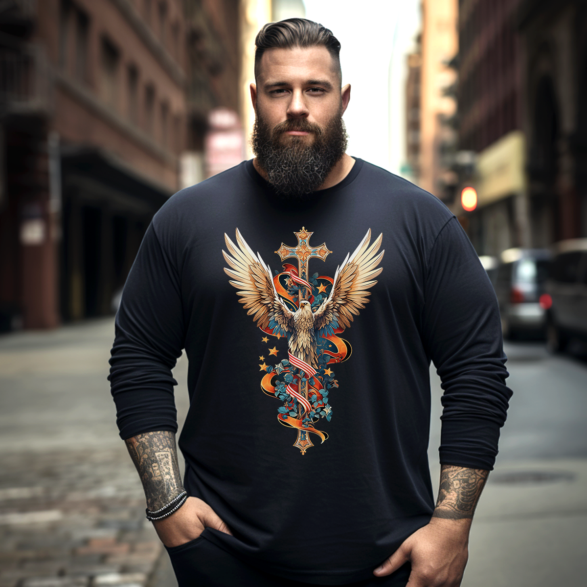 Eagle & Cross, Free & Faith, Plus Size Long Sleeve T-Shirt