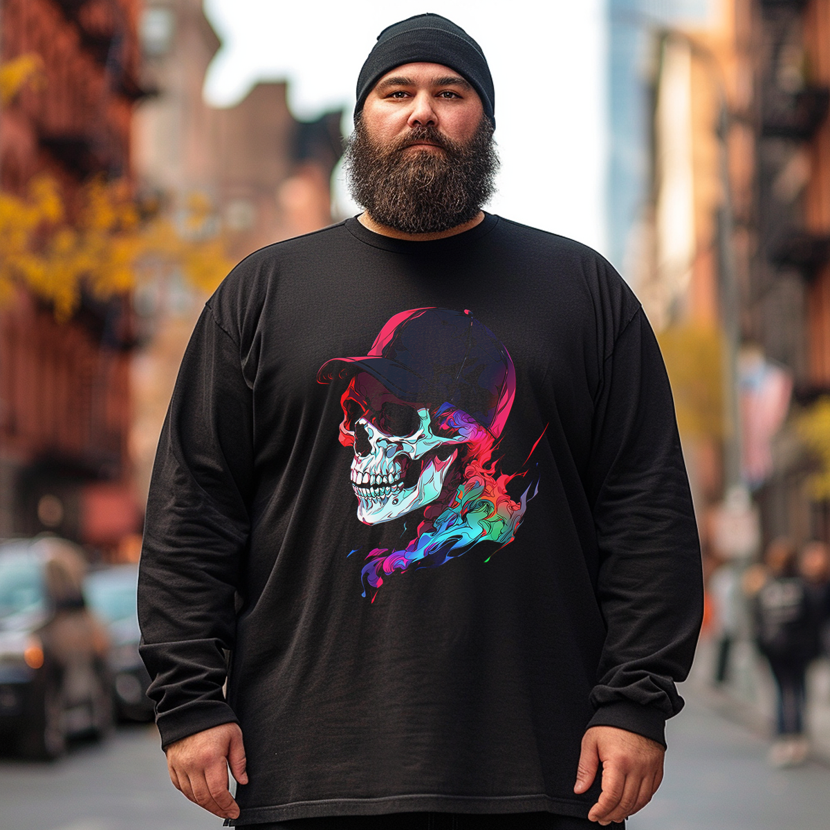 Skull With Cap Plus Size Long Sleeve T-Shirt