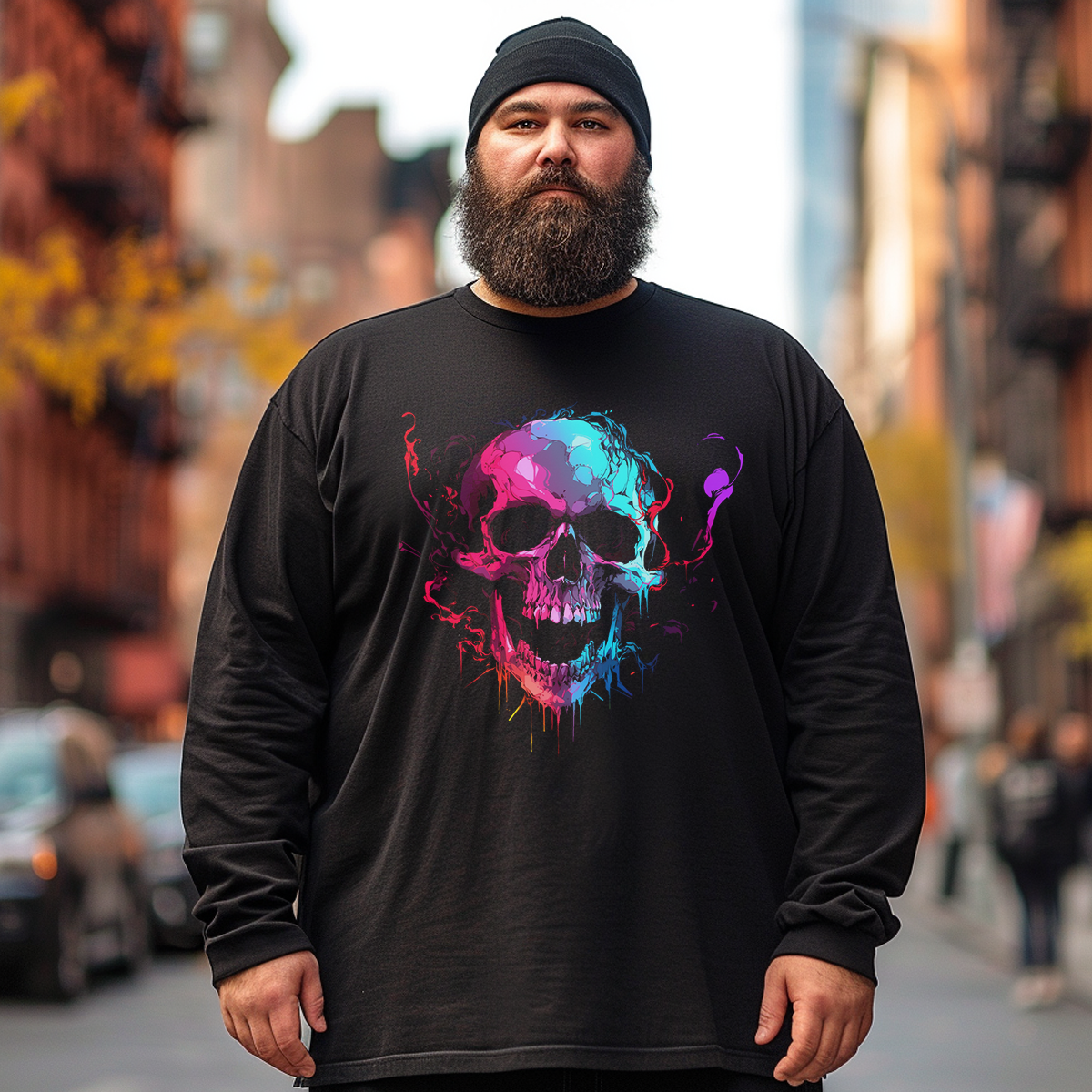 Colorful Laughing Skull Plus Size Long Sleeve T-Shirt