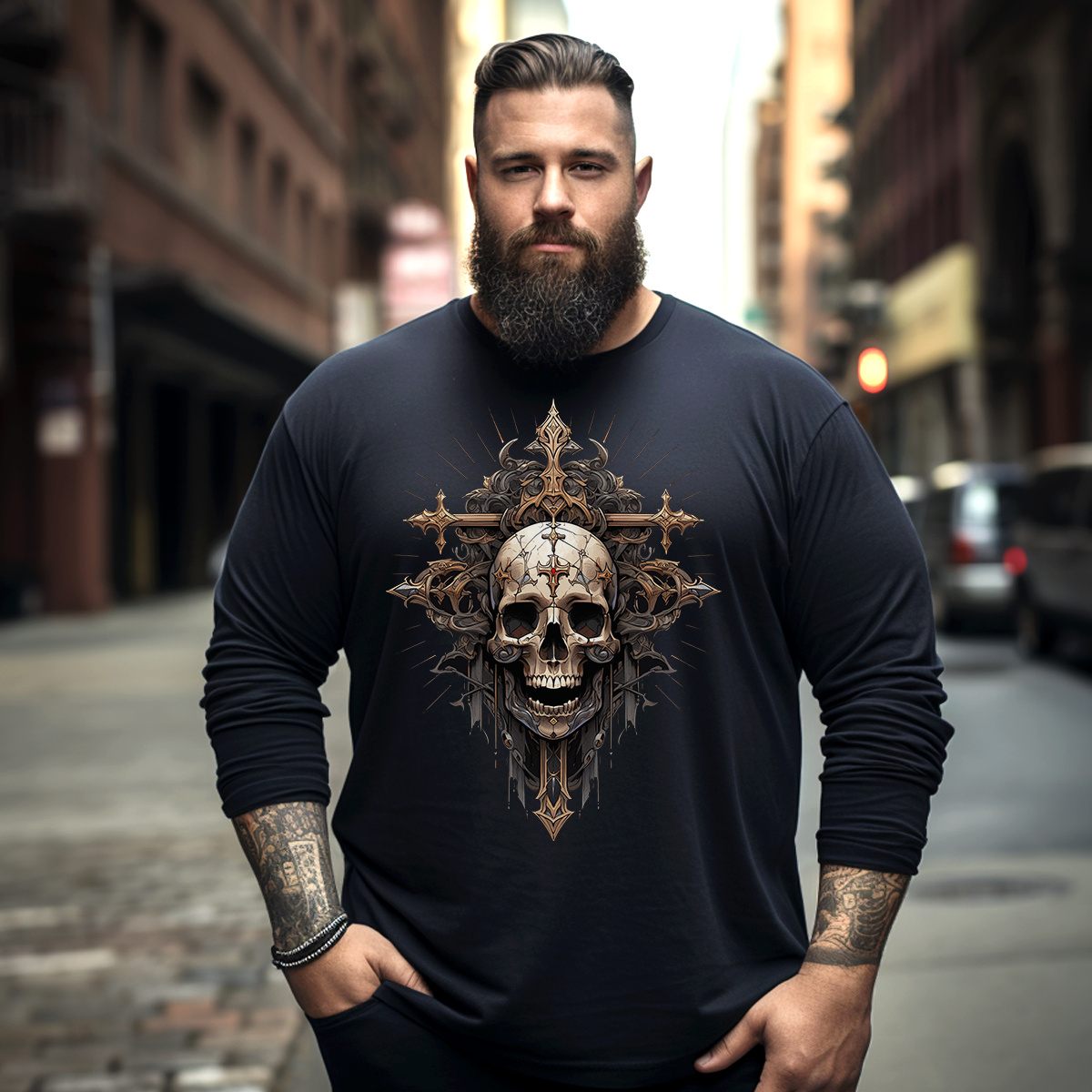 Skull & Cross Faith Plus Size Long Sleeve T-Shirt #3