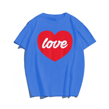 Love Heart Valentines Day T-Shirt, Men Plus Size Oversize T-shirt for Big & Tall Man