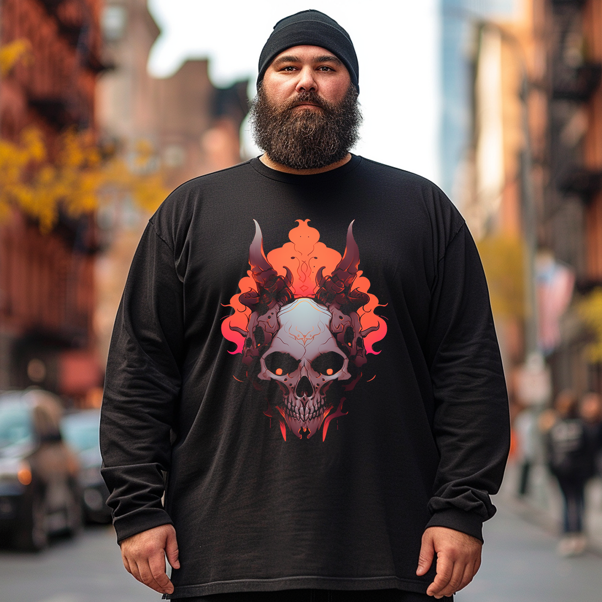 Devil Of The Hell Bad Skull Plus Size Long Sleeve T-Shirt