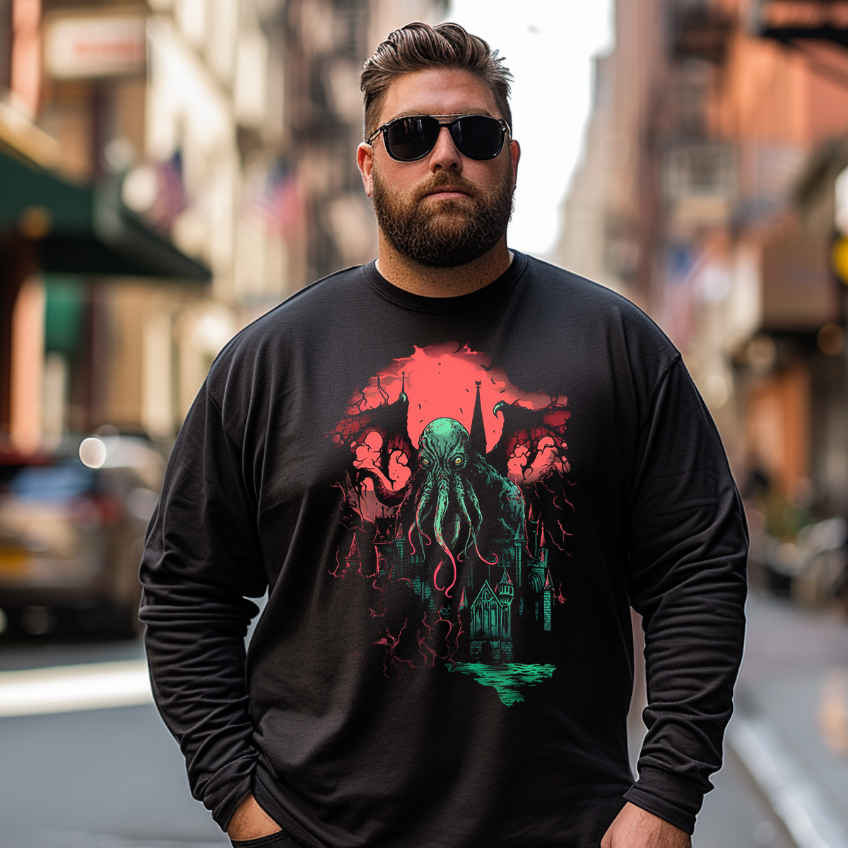 Cthulhu Mistery Monster Plus Size Long Sleeve T-Shirt #8