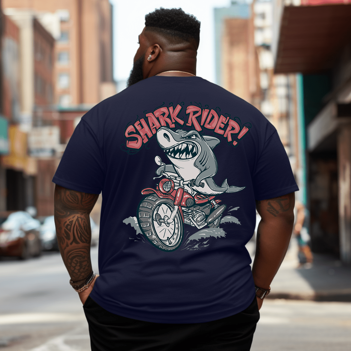 Shark Rider Plus Size Men T-Shirt for Big & Tall