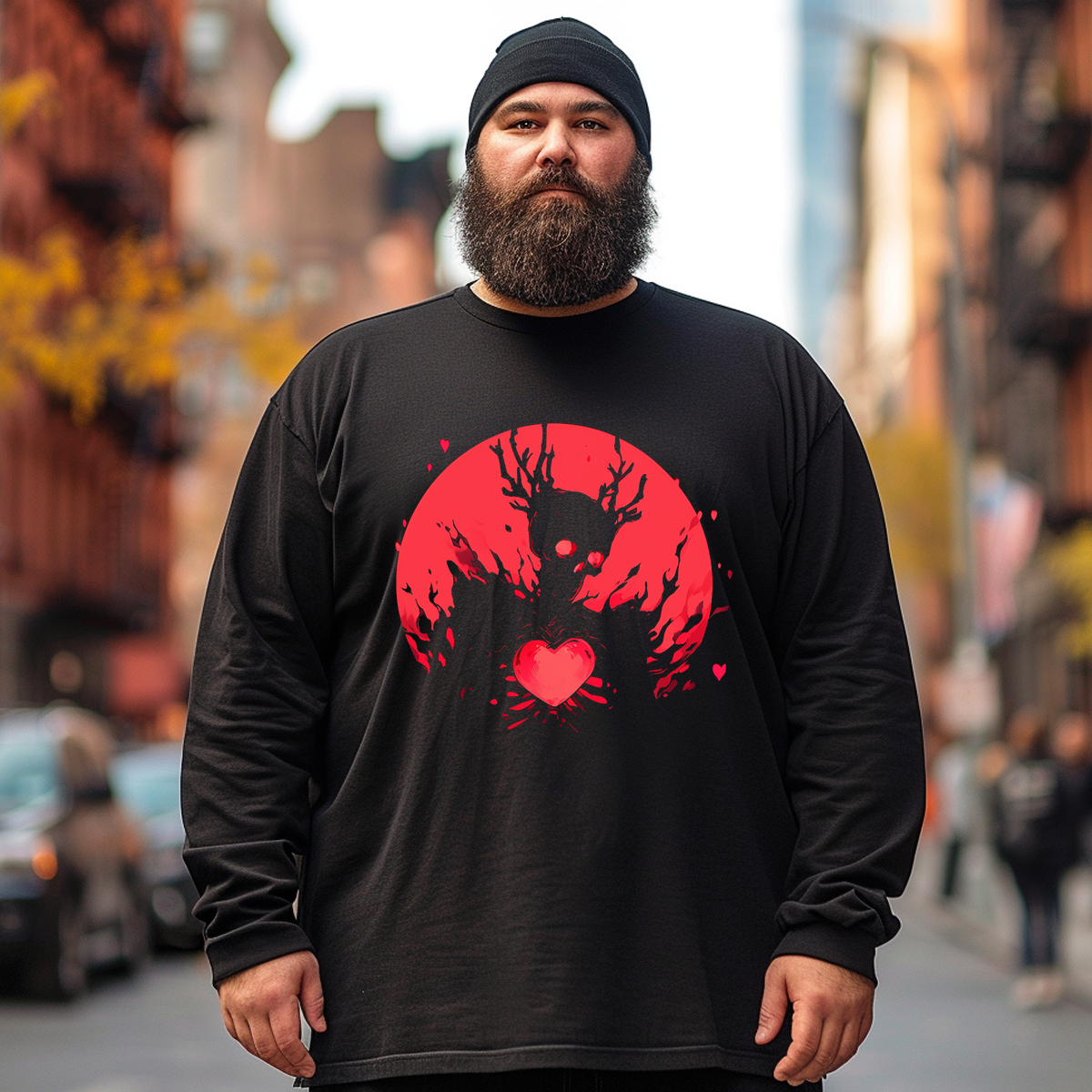 Show My Love Even If I Die, Skull Heart Plus Size Long Sleeve T-Shirt