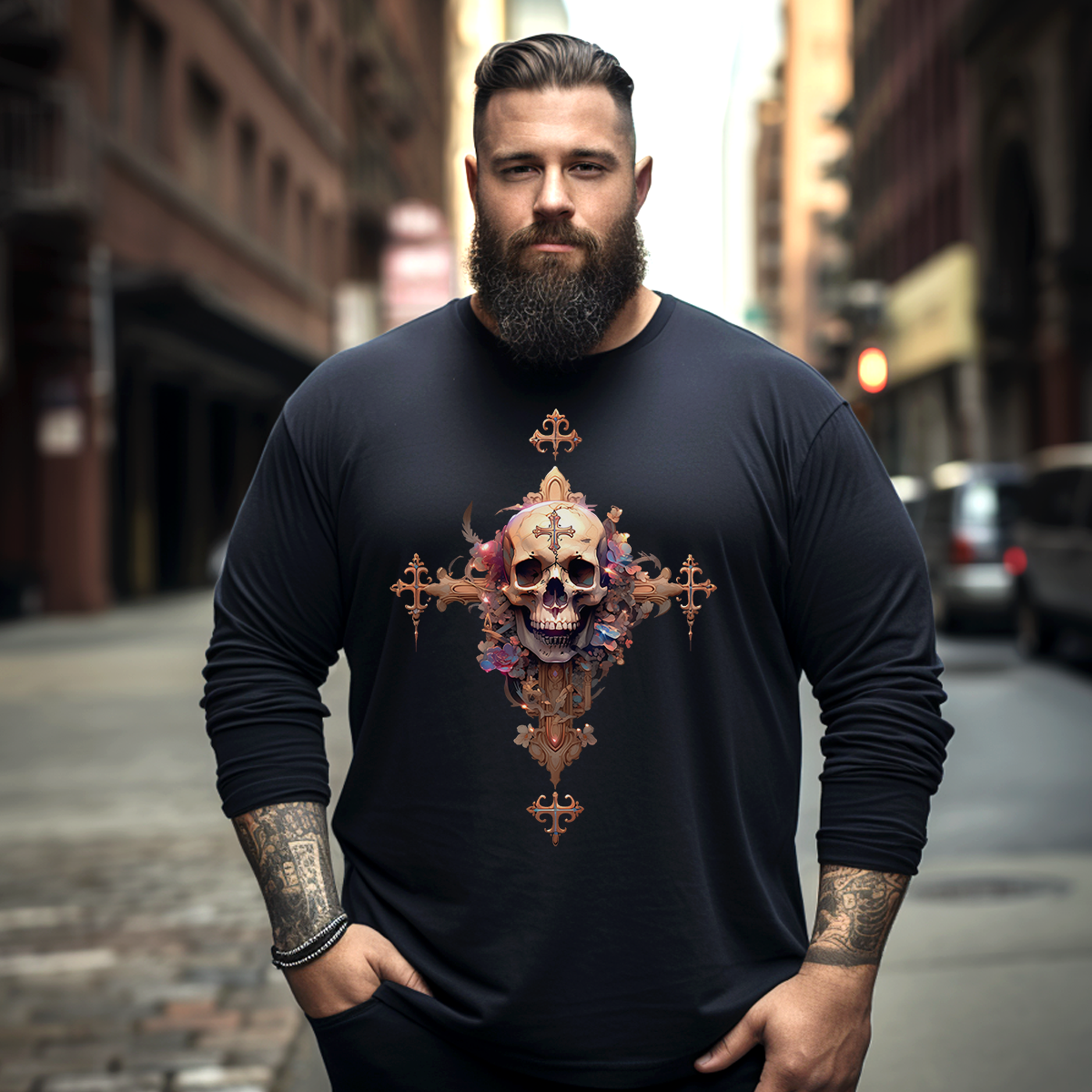 Skull & Cross Faith Plus Size Long Sleeve T-Shirt #4