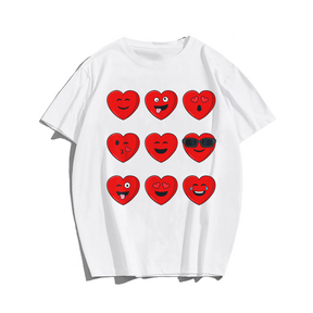 Funny Faces Hearts Valentines Day T-Shirt, Men Plus Size Oversize T-shirt for Big & Tall Man